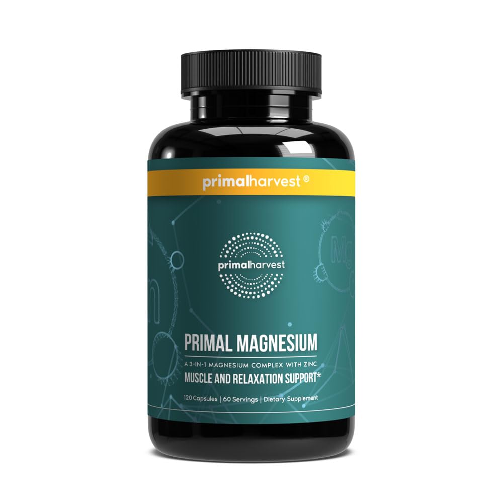Magnesium Supplement Complex 310mg av Primal Harvest med Magnesium Glycinate, Citrate, Malate och Zink 120 kapslar