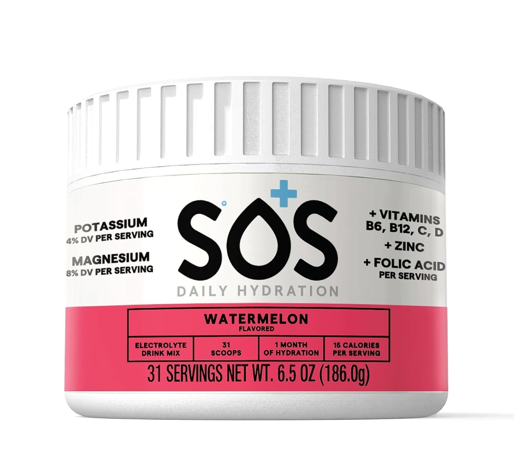 SOS Hydration Electrolyte Drink Mix | 31 portioner | Låg socker | 15 kalori | Keto-Friendly & Rapid Rehydrering | Vattenmelon