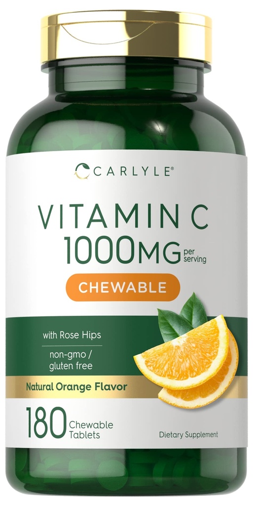 Carlyle Vitamin C Chewables | 1000mg | 180 tabletter | Vegetarisk, icke-GMO, Gluten fri tillägg