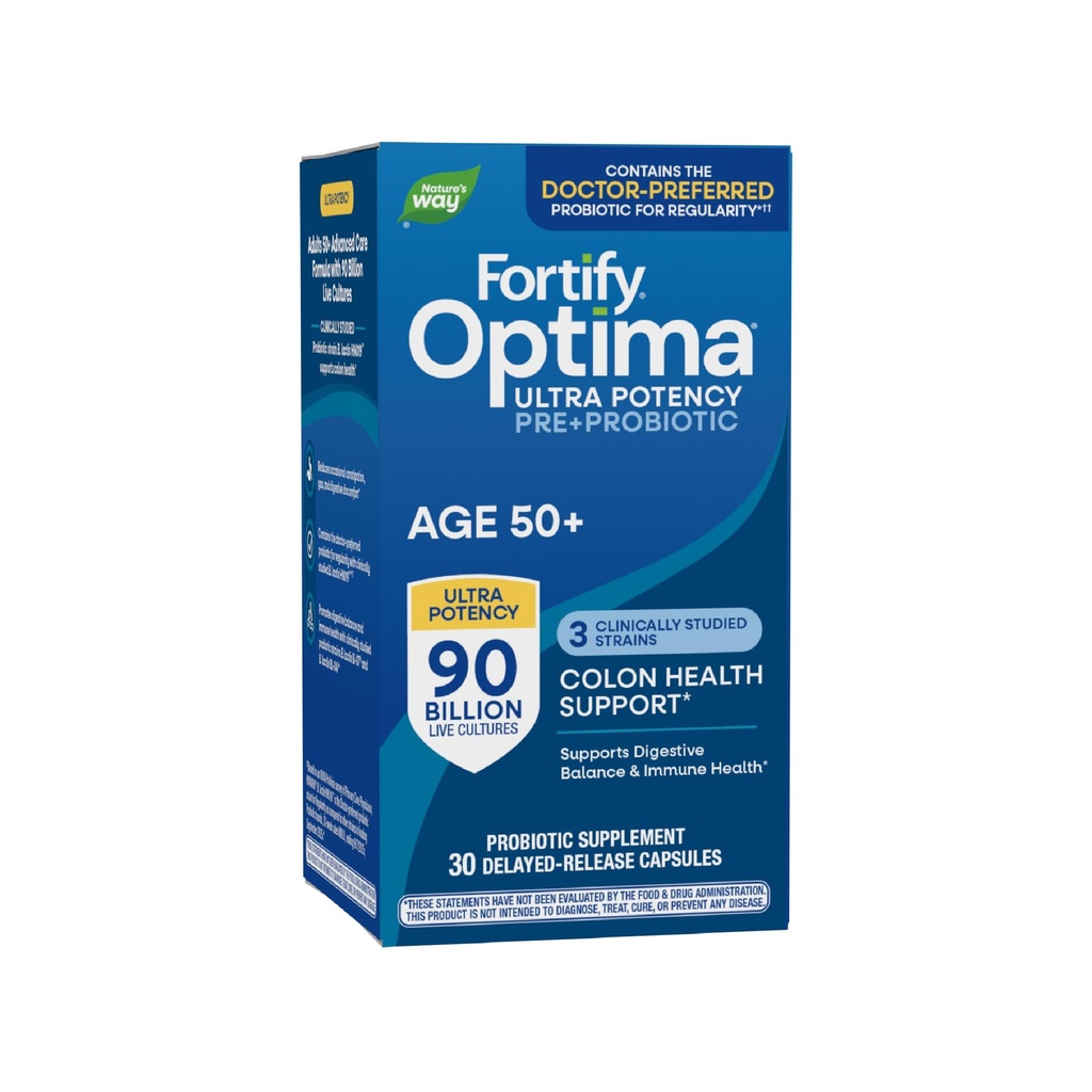 Nature's Way Fortify Optima Probiotic for Adults 50+, 90 Billion Live Cultures, 15 Strains, Colon Health*, Supports Digestive Balance and Immune Health*, 30 Capsules (Packaging May Vary)