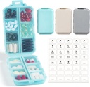 3 Pack, 14 GRIDS Travel Pill Organizer Box med etiketter - Travel Medicine Case Kit - Pocket Daily Pharmacy Container - Travel Medication Holder Dispenser för Fish Oil Vitamin Supplement Storage