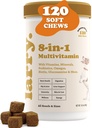 8-i-1 Multivitamin Dog Supplement av Larry | Hjärta, Digestion, Liver, Skin, Coat och Joint Support Supplement för hundar | med vitaminer, mineraler, Omegas och Glucosamine Chondroitin | 120 Mjuka Chews