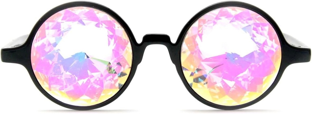 GloFX Black Kaleidoscope Glasses | Plast Frame Diffraction Glasses med Glas Crystal Lens | 3D Prism Rainbow Effect | Stor EDM, Konsert och Rave Tillbehör