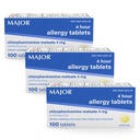 MAJOR 4 Mg allergi tabletter - klorfeniramin Maleate 4-timmars allergimedicin - Antihistamin för lindring av Sneezing, Itchy Watery Eyes, Itchy Throat och Runny Nose - 100 Count (3 Pack)