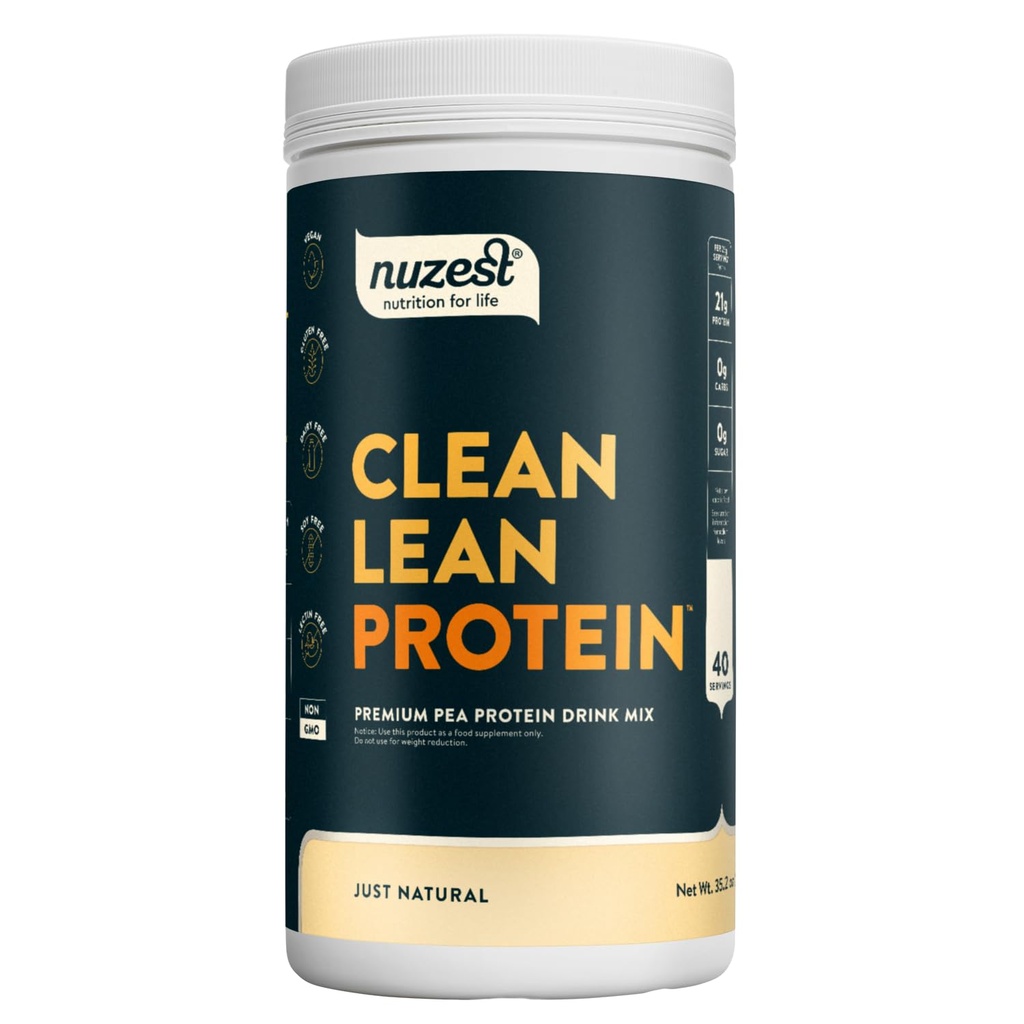 Nuzest - Pea Protein Powder - Clean Lean Protein, Premium Vegan Plant Based Protein Powder, Dairy Free, Gluten Free, GMO Free, Protein Shake, Just Natural (UNFLAVORED), 40 Servings, 2,2 lb