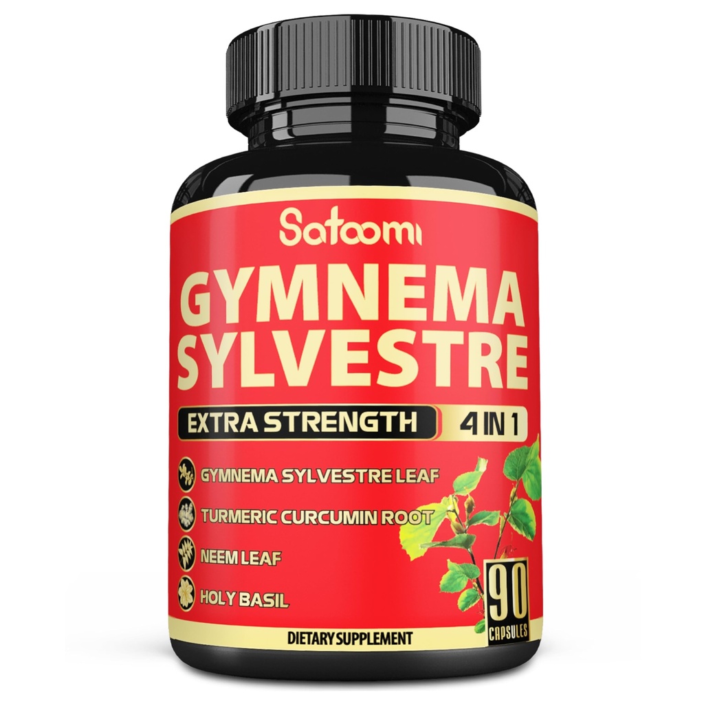 Satoomi Pure Gymnema Sylvestre Capsules Extract - 90 kapslar för 3-månader - Kombinerat med Neem Leaf, Holy Basil & Turmeric Curcumin Root