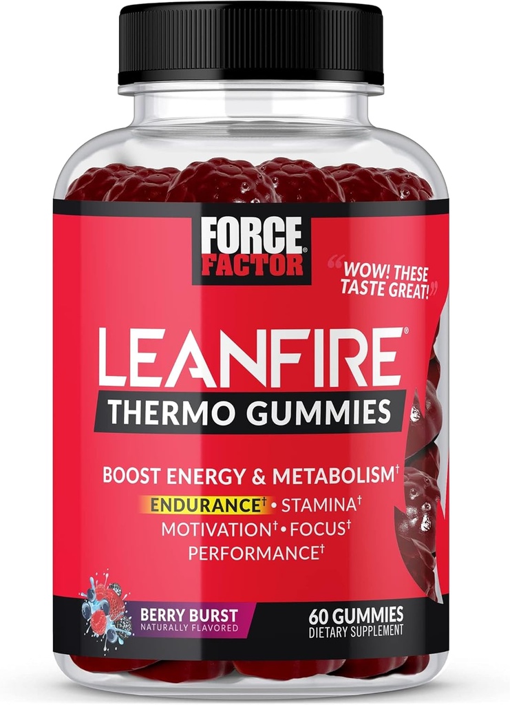 Force Factor LeanFire Thermo Gummies med B12-vitaminer, koffein och grönt kaffebönor, öka energi, metabolism, uthållighet, uthållighet, motivering, fokus och prestanda, Pre Workout Gummies, 60 Gummies