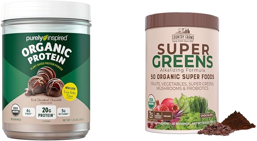 Purely Inspired Organic Protein Powder och Country Farms Super Greens Drink Mix Bundle (16 + 20 portioner)
