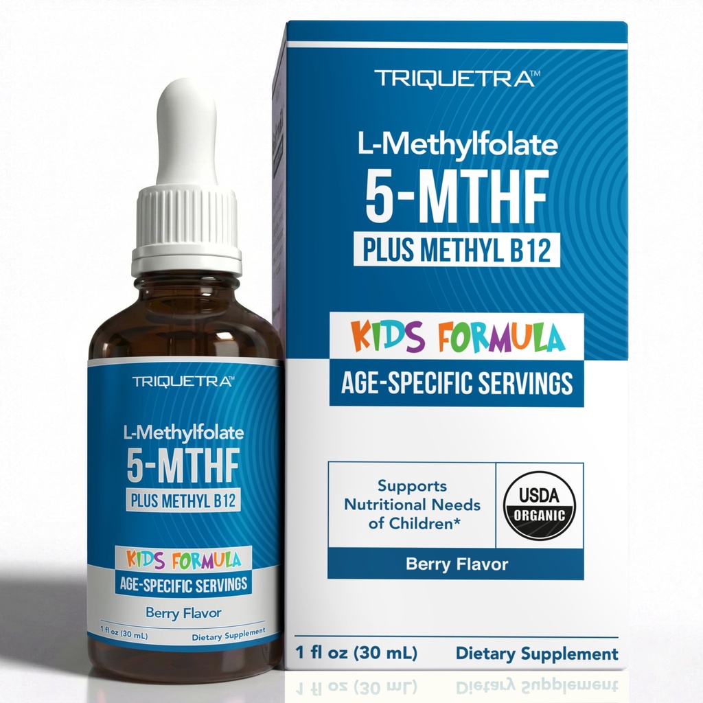 Organic Kids Methylfolate + Methyl B12 Cofactor - Organic Berry Flavor, Sublingual Form - 5-MTHF Form, Superior Form of Folate - Justerbar dosering för alla åldrar - humör, beteende, kognition - 1 uns.
