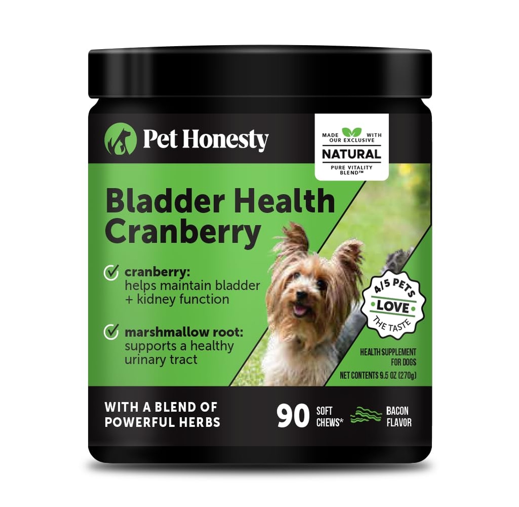 Cranberry Bladder Health för hundar - Innehåller aktiva ingredienser - Cranberry & D-Mannose för att hjälpa till att stödja hund urinvägshälsa, Dog Bladder Support och njursupport för hundar (Bacon)