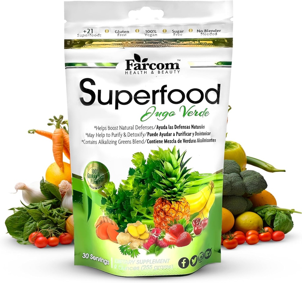 Superfood Green Juice Powder – Blend of Over 21 Super Greens, Adaptogens, Prebiotics, Probiotics, Antioxidants – Detox, Energy, and Immune Support Supplement – Vegan, Gluten-Free