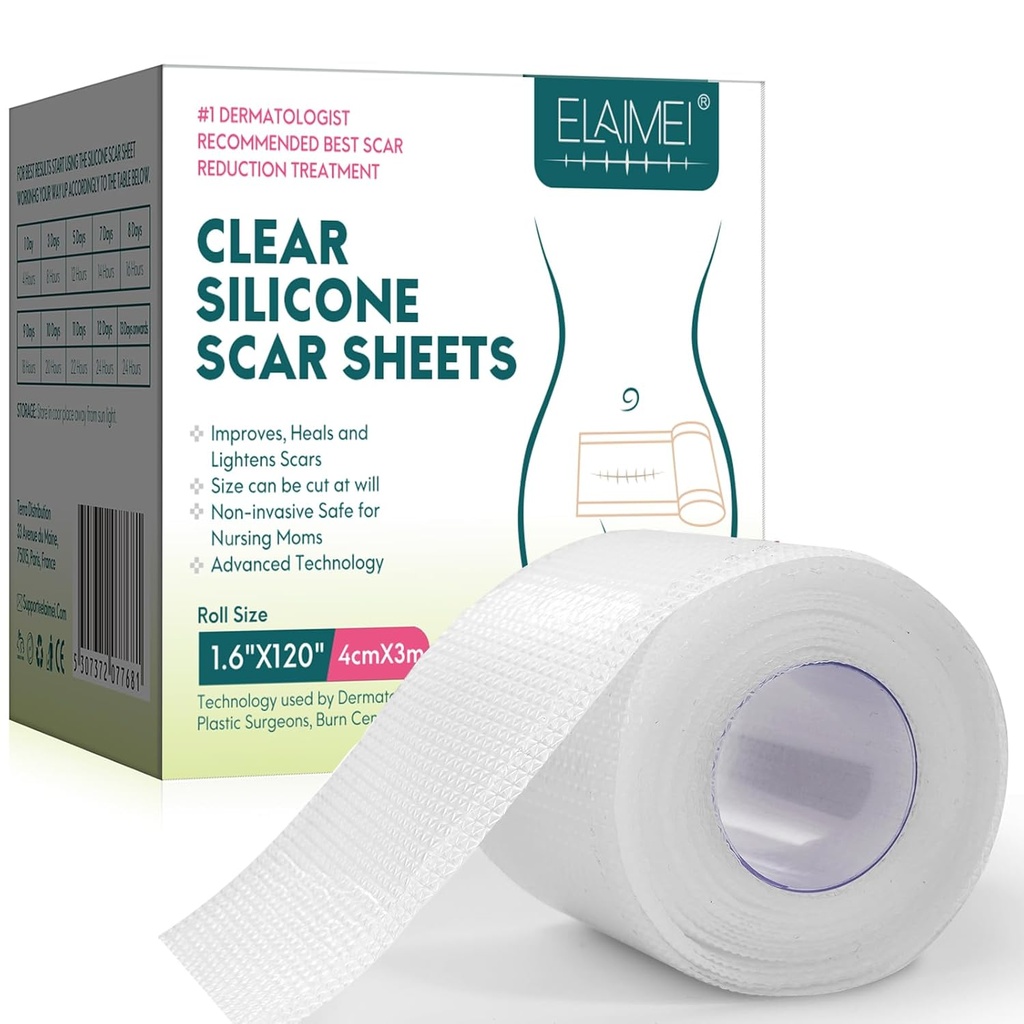 Silicone Scar Sheets, Clear Silicon Gel Scar Sheets, Invisible Scar Tape(1,6" x 120"Roll-3M), Scar Strips för kirurgiska skott, Medicinsk Grad, Scar Removal Sheets för C-Section, Breast, Keloid et.