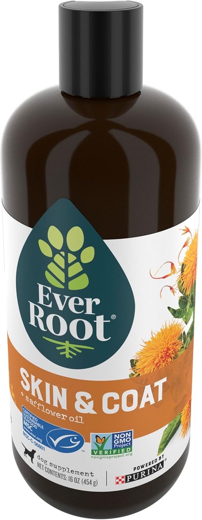 EverRoot Dog Skin Care Dog Supplements by Purina, Skin and Coat for Dogs Oil med Safflower Oil - 16 oz. Bottle