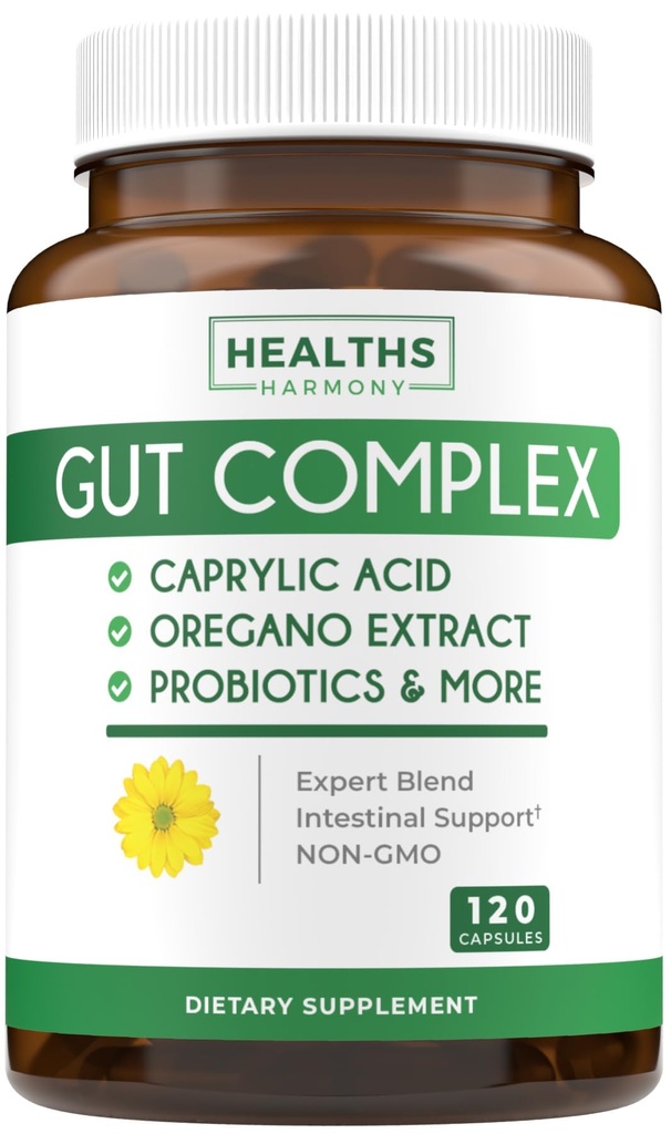 Candida Support (120 kapslar) - Caprylic Acid, Oregano Oil & Probiotics hjälper till att upprätthålla redan normala nivåer av jäst och Candida - Vegetarisk, icke-GMO Intestinal Supplement - Gut Cleanse (ingen piller)