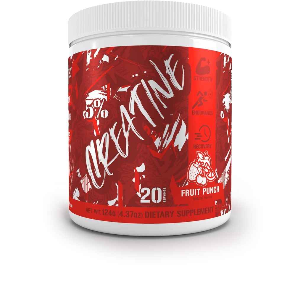 5% Nutrition Code Red Micronized Creatine | Monohydratpulver Blend | smaksatt kreatin för kraft, styrka uthållighet, cellulär energi och kognitiv hälsa (Fruit Punch)