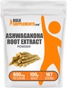 BulkSupplements.com Ashwagandha Root Extract Powder - Ashwagandha Supplement, Herbal Supplement - Vegan & Gluten Free, 600mg per Servering, 100g (3,5 oz) (Pack av 1)
