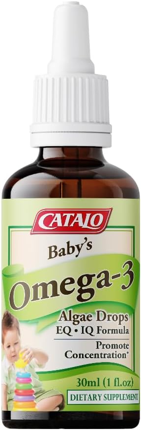 CATALO Baby Algae Omega-3 DHA Supplements - Plant-Based Algae Oil med DHA & EPA, Liquid Formula för spädbarn, småbarn och barn, lätt att använda Glass Dropper, 2x 30ml