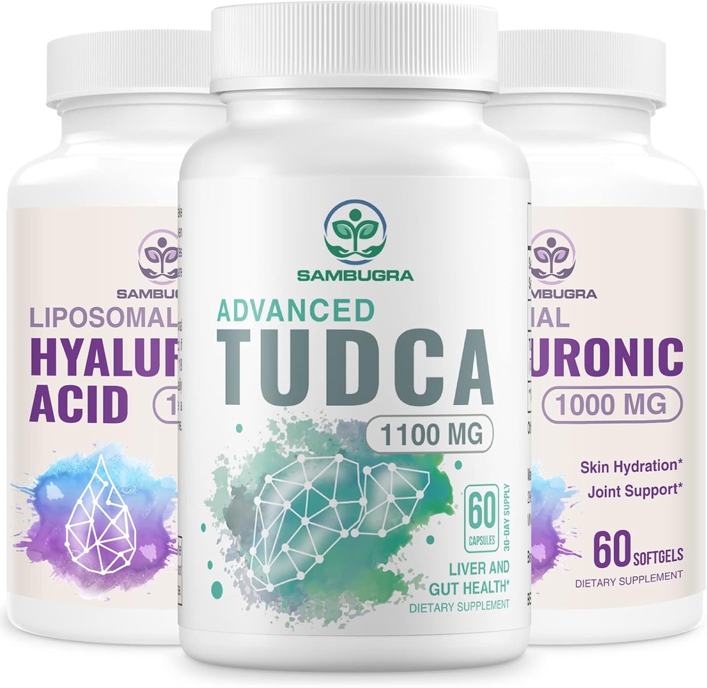 TUDCA Lever Supplements 1100mg och Liposomal Hyaluronic Acid Supplements 1000mg, High Bioavailability Supplement (Pack of 3)