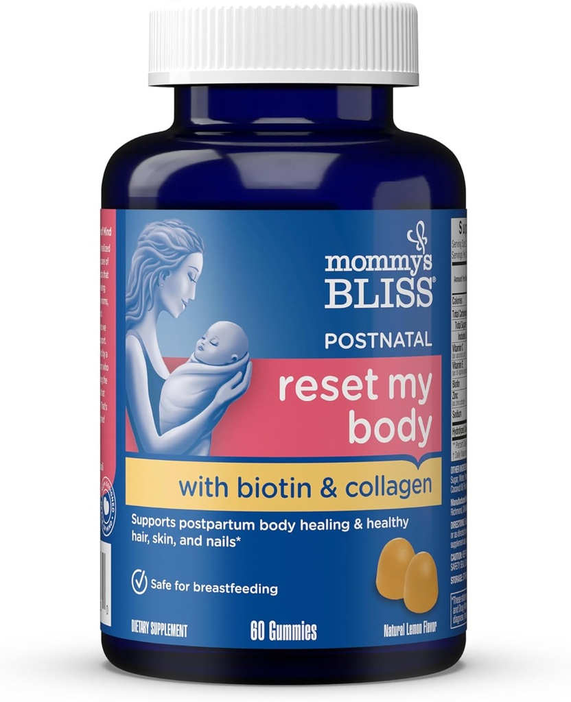 Mommy's Bliss Postnatal Support Energy & Recovery Gummies with Biotin & Collagen: Healing & Joint Health, Hair, Skin & Nails Vitamin, Gluten Free, 60 Gummies (30 Servings)
