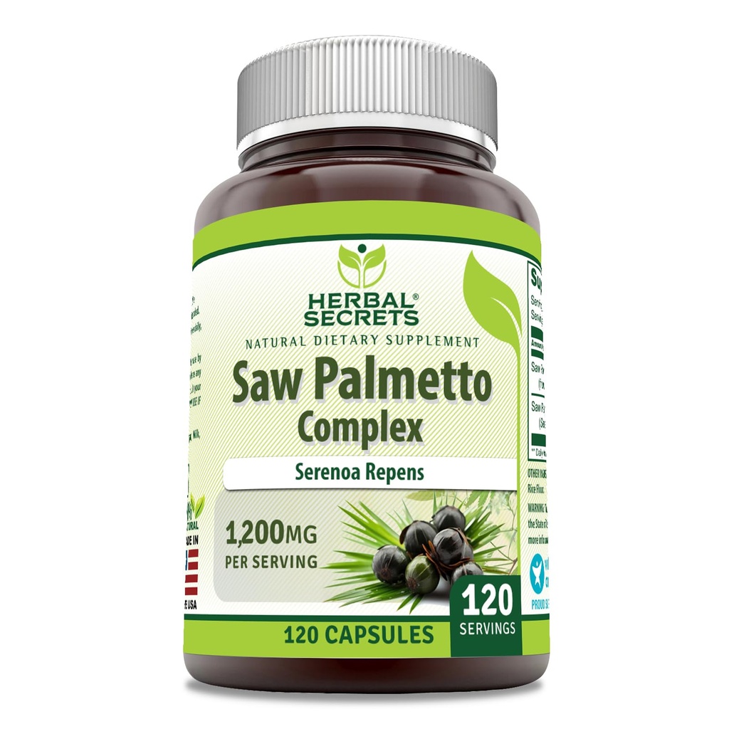 Herbal Secrets Saw Palmetto Complex Supplement | 1200 Mg | 120 kapslar | Icke-GMO | Gluten Free | Made in USA