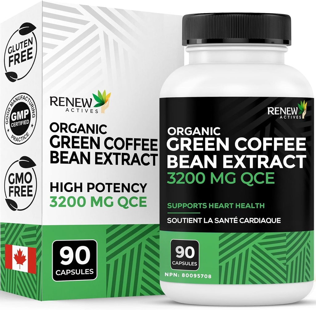 Renew Actives High Potency Green Coffee Bean Extract - 800mg per Servering Green Coffee Bean Extract med 50% Klorogensyra för antioxidantförmåner - Tillverkad i Kanada - 90 Vegan kapslar