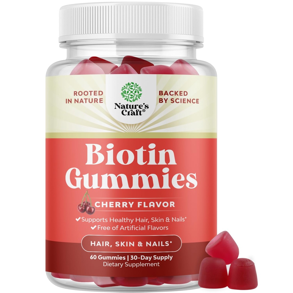 Natural Biotin Gummies for Hair Growth - Biotin Vitamins Hair Skin och Nails Gummies för kvinnor och män - Tillväxt Vitaminer Kvinnor med Pantothenic Acid
