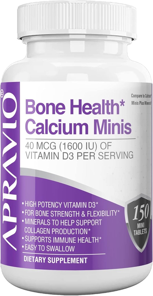Bone Health Calcium Minis tabletter, Calcium Supplements w/Vitamin D3, Magnesium, Zink, koppar, mangan, mineraler för att hjälpa till att stödja benstyrka, Collagen Production, Immune Health,150ct