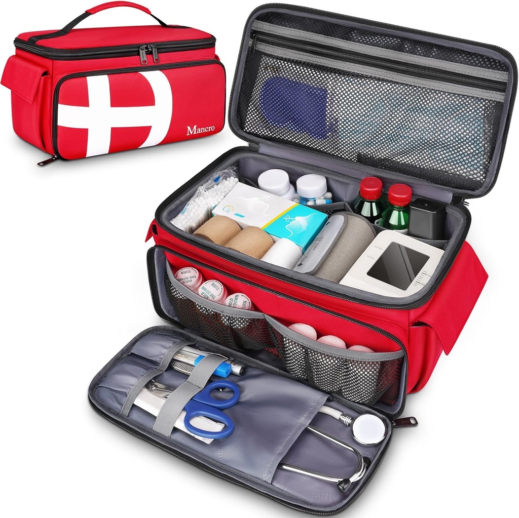 Mancro First Aid Bags Empty, Medical Travel Bag med flera fickor, Pill Bottle Organizer för resor, hemlagring, Trauma Bag för EMT, sjuksköterskor, läkare, nödväska för medicin, medicinska förnödenheter