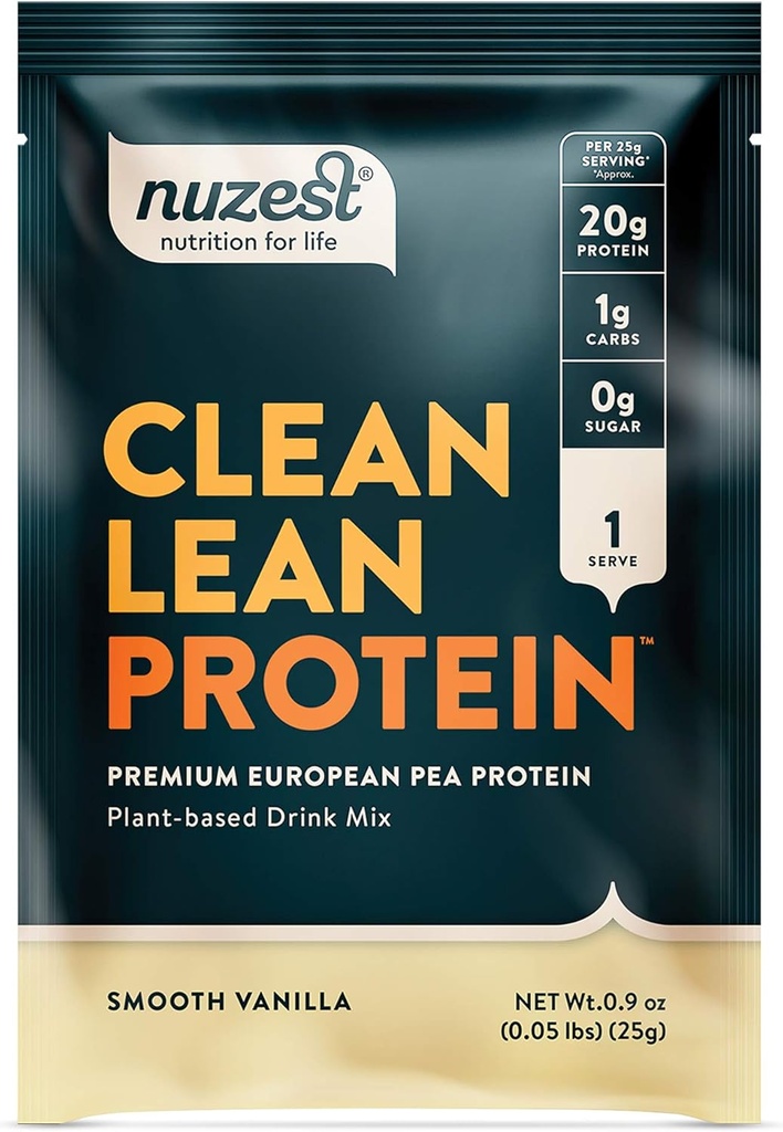 Nuzest - Pea Protein Powder - Clean Lean Protein, Premium Vegan Plant Based Protein Powder, Dairy Free, Gluten Free, GMO Free, Naturally Sweetened Protein Shake, Smooth Vanilla, 1 Servering, 0,9 oz