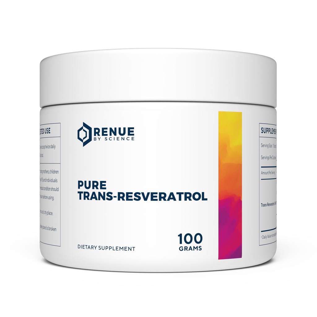 Renue By Science Resveratrol | Hög styrka Resveratrol Supplement | 100g Trans Resveratrol Powder | Reservatrol 200 Day Supply | Non-GMO & Allergen Free | Tillverkad i USA Tredjepartstestade