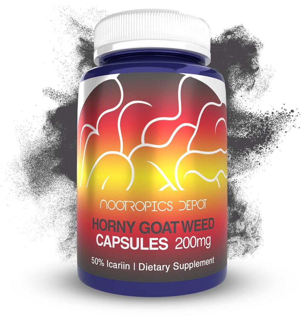 Nootropics Depot Horny Goat Weed Capsules | 200mg | 30 greve | Minst 50% Icariin | Epimedium brevicornum