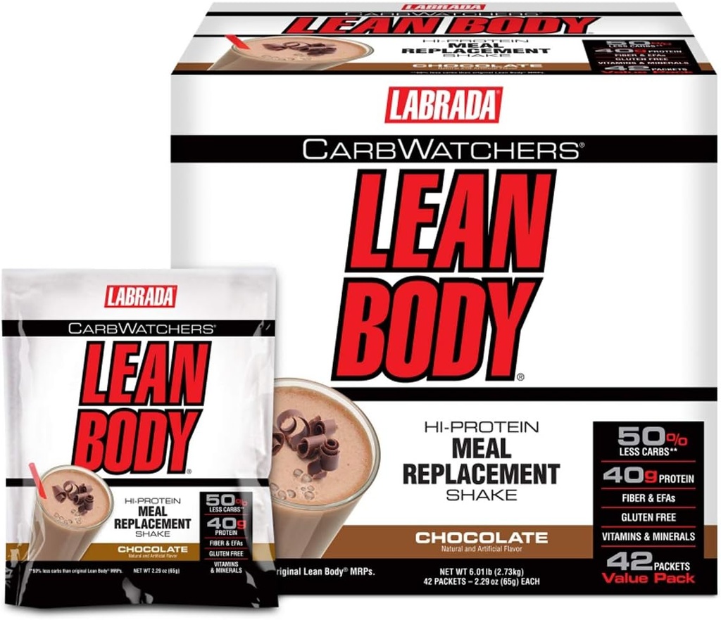 Labrada Carb Watchers Lean Body Hi-Protein Meal Replacement Shake, Chocolate Ice Cream, 2,29 Ounce (Pack av 42)
