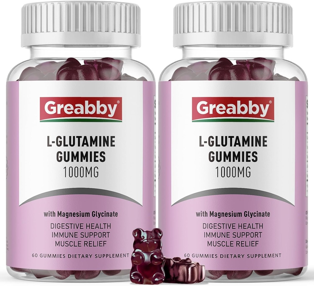 L Glutamine 1000mg Gummies - Muscle Relief & Immune Support, Amino Acid Supplement med Magnesium Glycinate, Vegan & Non-GMO, Gluten Free (120 Count)