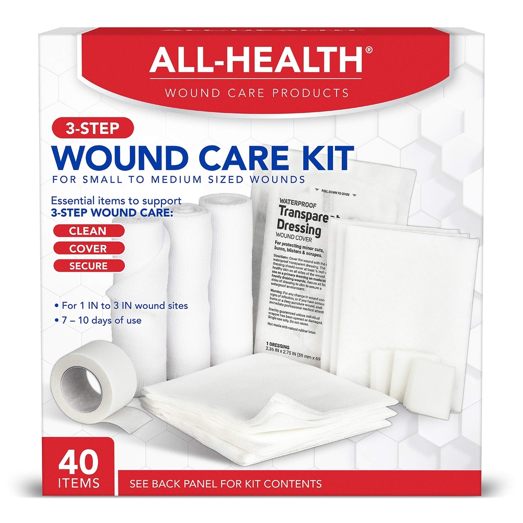 All Health Wound Care Kit & First Aid Supplies, 40 Piece | för små till medelstora sår, professionell användning för bil, hem, camping, vandring och mer