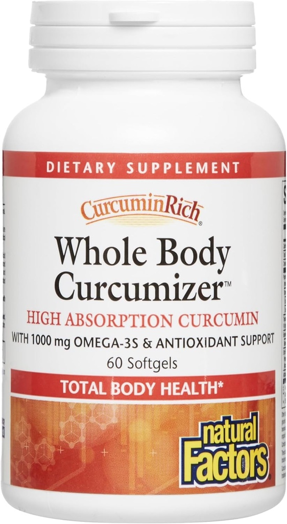 CurcuminRich Whole Body Curcumizer av naturliga faktorer, stöder ett hälsosamt hjärta, gemensamma, hjärna och inflammatoriskt svar med Omega-3 EPA och DHA, 60 mjukgels (30 portioner)