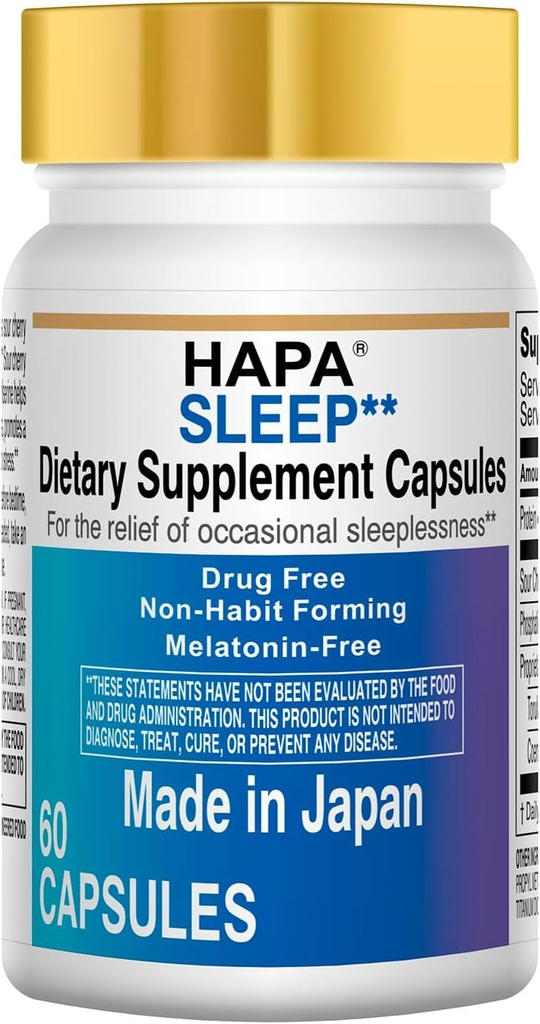 HAPA Japan Melatonin Free Sleep Aid Supplement, Fosfatidylserin, Coenzyme Q10, Vuxna,60 kapslar, 30-dagars leverans