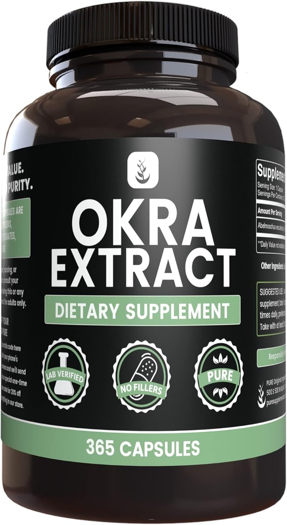 PURE ORIGINAL INGREDIENTS Okra Extract (365 kapslar) No Magnesium eller Rice Fillers, Always Pure, Lab Verified