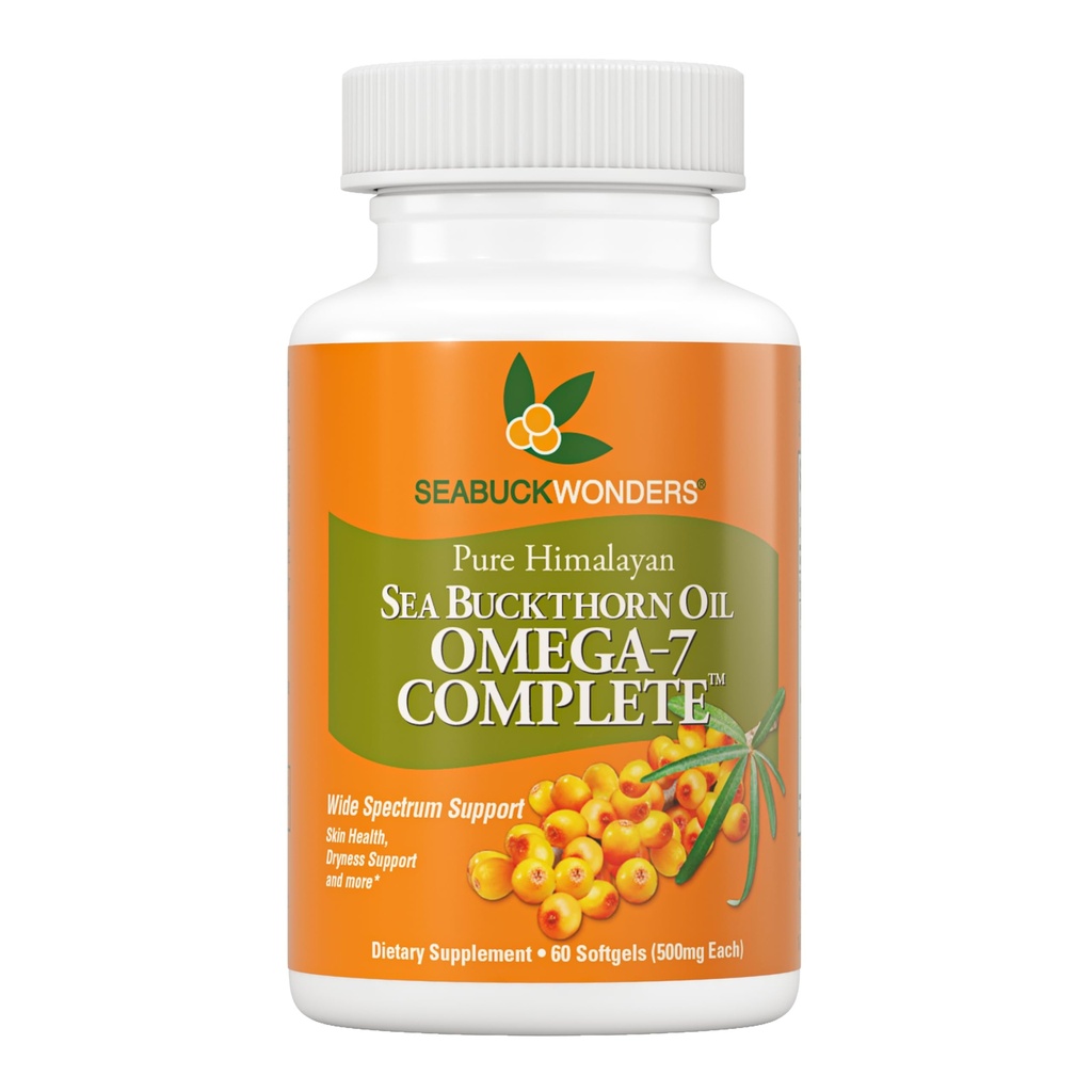 SEABUCKWONDERS Organic Sea Buckthorn Oil, Omega-7 Complete Softgels, 60 Count, med Omega 3, 6 & 9, Supports Hair, Skin & Nail Health, 1000mg per Servering