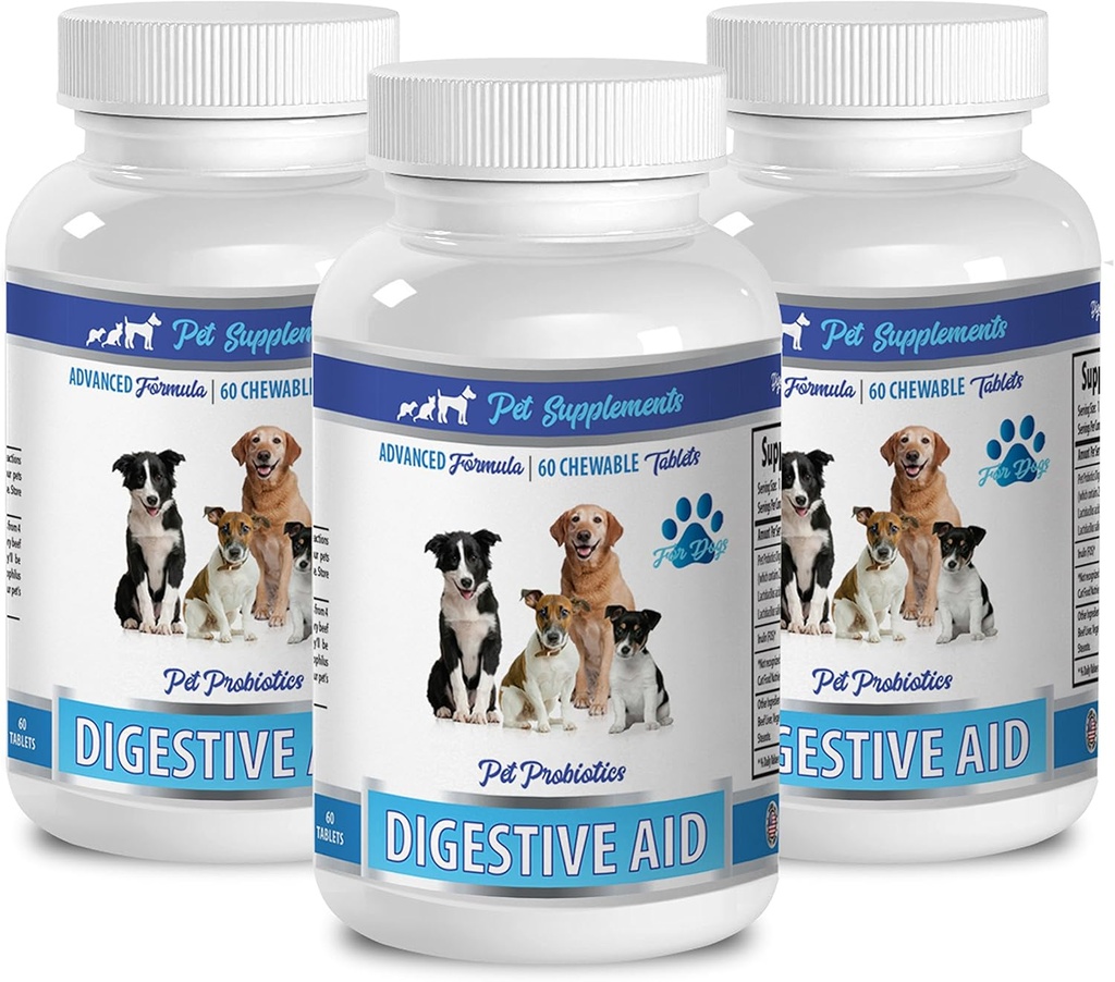 PET SUPPLEMENTS & NUTRITION LLC Dog Gas Pills - Hund Digestive AID PROBIOTICS - Naturligt tillvägagångssätt - Lösning till dålig andning och gas - Counter Diarrhea - Dog Bad Breath Chews - 3 Bottles (180 Treats)