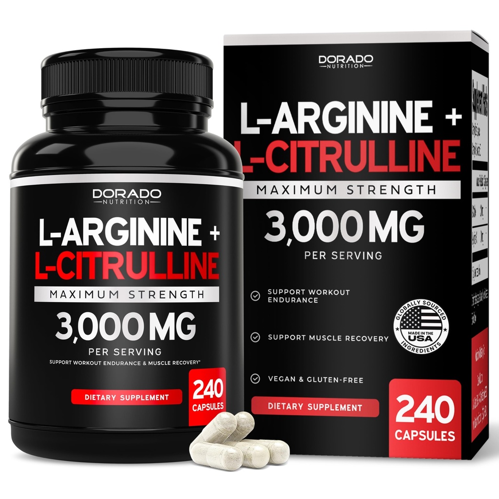 L Arginine L Citrulline Supplement 3000mg (240 kapslar) Nitric Oxide Pills for Men - Stamina, Endurance, Performance for Workouts - Inga tillskott för män - Gluten Free, Non-GMO, Vegan Capsules