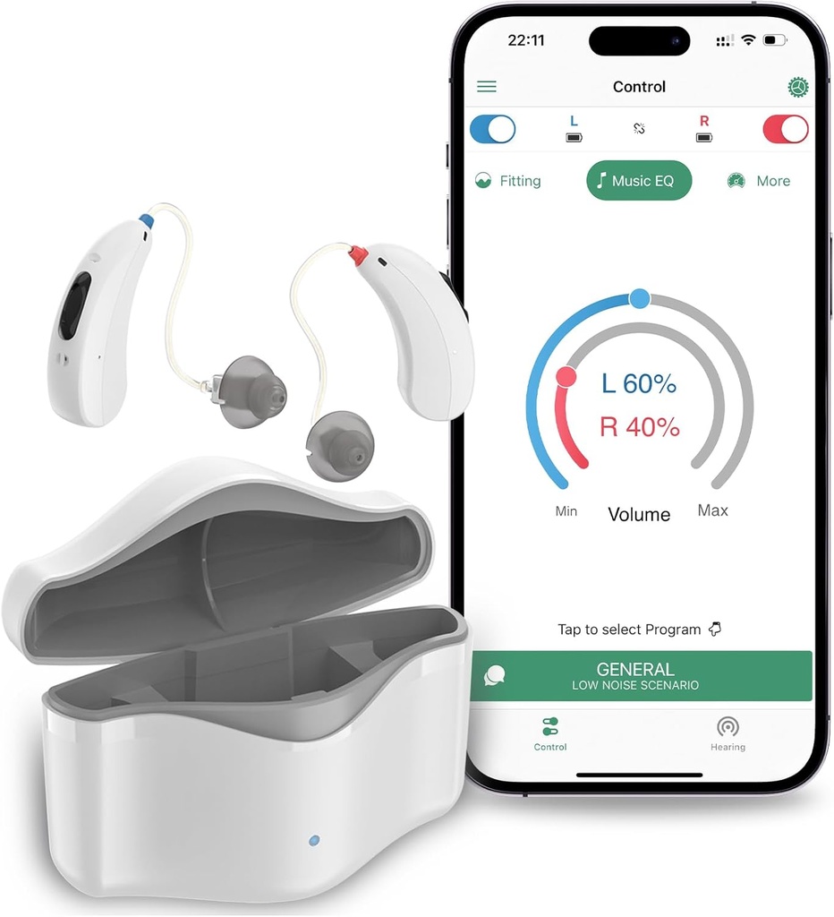 Hörapparater för seniorer laddningsbara, RIC 16 Channel Hearing Aid med Bluetooth för vuxna, senior hörapparater med smart bulleravbokning, Digital Hearing Aid Device med APP Control, White
