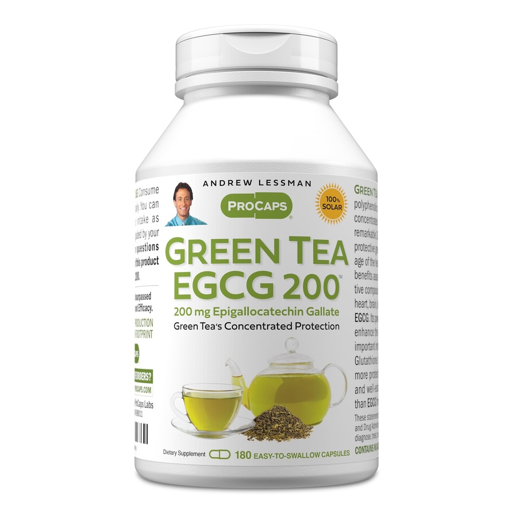 ANDREW LESSMAN Green Tea EGCG 200mg - 180 kapslar - 200 mg EGCG, kraftfullt antioxidantstöd för hälsosam leverfunktion, immun, hjärna, hjärta och cirkulationssystem. Inga tillsatser
