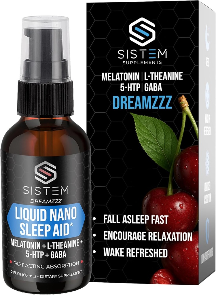 Flytande Nano Sleep Aid Spray med Melatonin, GABA, L-Theanine, 5-HTP Supplement Blend, främjar lugn, vilsam sömn och restaurering, flytande sömnhjälp för vuxna, Dreamzzz av Sistem
