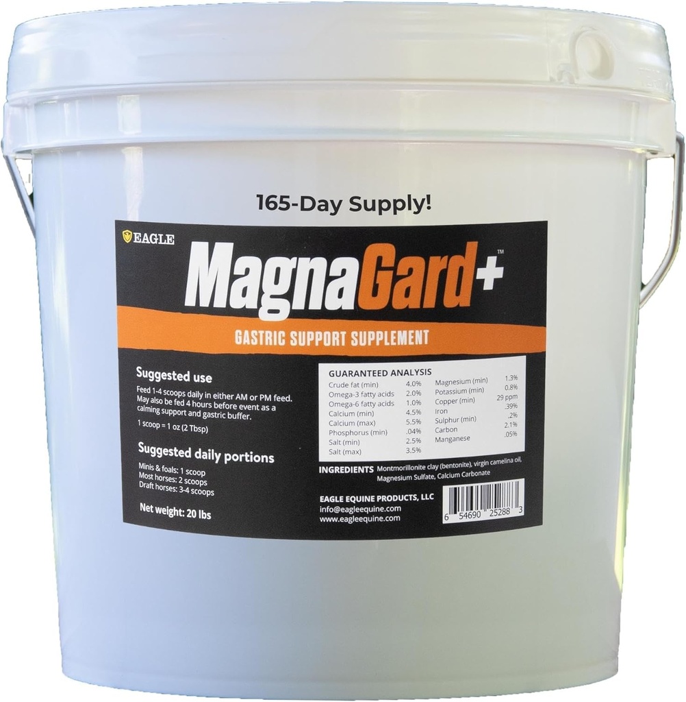 Plus- Gastric Support Supplement för hästar med Omega 3s | Relieves Ulcers, Calming Supplement, Magnesium & Other Vital Minerals | Powder, 20lb Bucket, 5-månaders Supply | av Eagle Equine