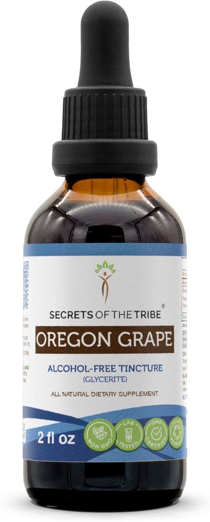Secrets of the Tribe Oregon Grape Alcohol-Free Liquid Extract, Ansvarsfullt odlade Oregon Grape (Mahonia aquifolium) Dried Root Tincture Supplement (2 FL OZ)