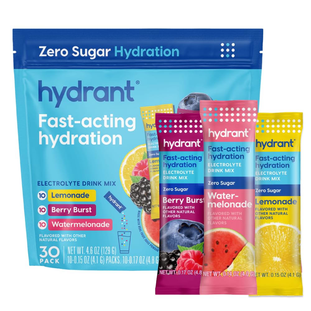 Hydrant - Hydration Powder Variety Pack, 30 individuella sockerfri Instant Electrolyte Rehydration Packets - Zero Sugar Drink Mix för daglig användning, resor och träning