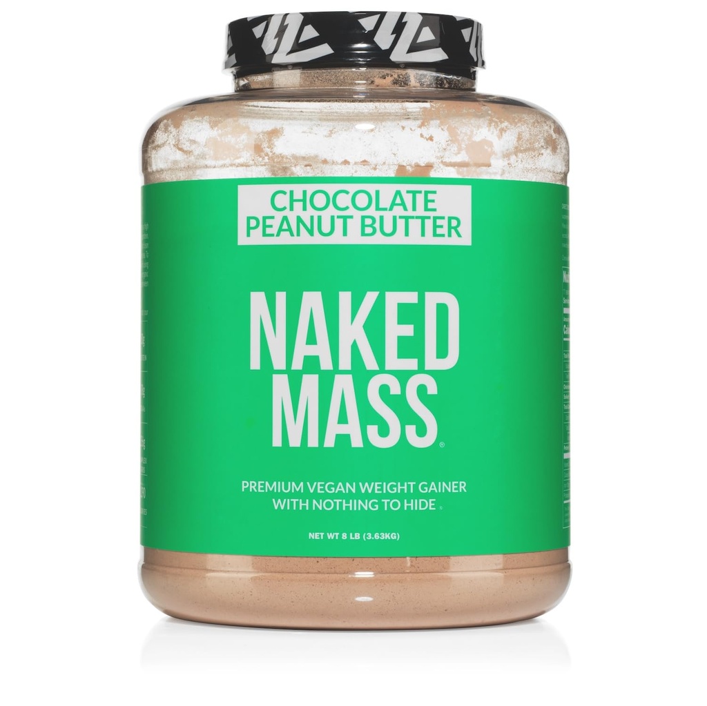 NAKED Vegan Mass - Choklad jordnötssmör - 1 290 kalorier, ingenting artificiellt, all naturlig choklad PB Vikt Gainer Proteinpulver, icke-GMO, Soy & Gluten Free - 8LB Bulk - 11 portioner