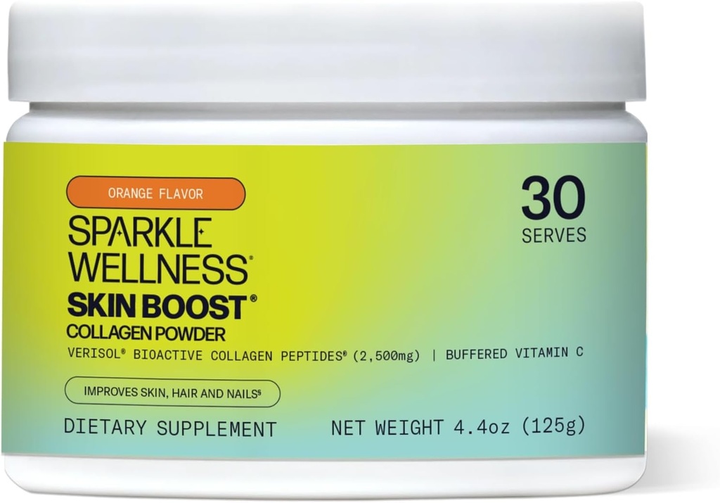 Sparkle Wellness VERISOL Bioactive Hydrolyzed Collagen Peptides | Collagen Powder Supplement med vitamin C för hud, hår och nagelhälsa | Hud Boost (Orange) [30-Serves]