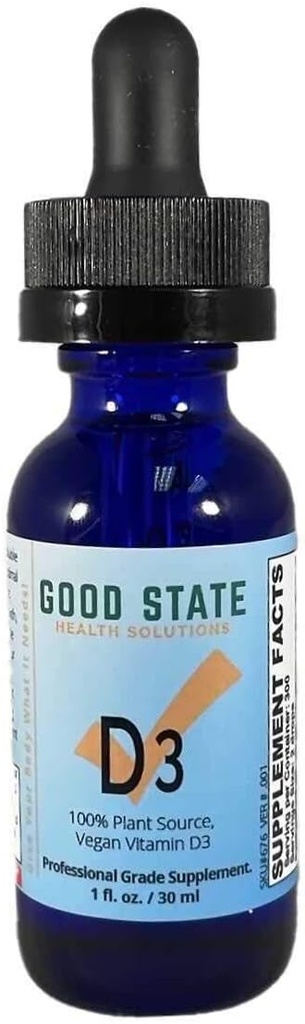 Vegan Vitamin D3 by Good State | 100% Plant Sourced from Algae | Vegan Professional Grade Supplement | 1 Fluid Ounce Glass Bottle | 300 Servings