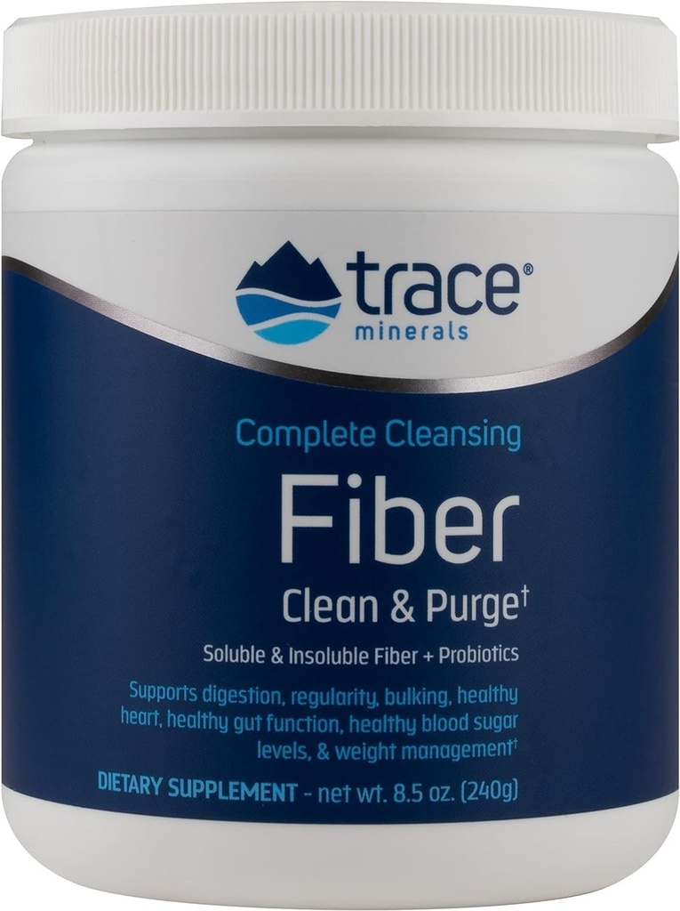 Trace Minerals Complete Cleansing Fiber - Fiber Supplement för Gut Health Support - Drink Mix Powder för att hjälpa hälsosam matsmältning -löslig och olöslig fiberformel med probiotika - 8,5 uns (30 portioner)
